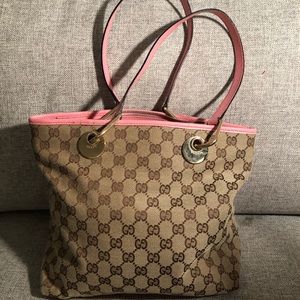 Gucci Canvas Tote - Beige, Pink
